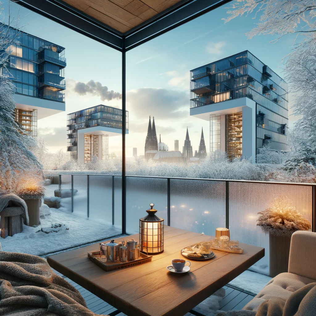 Wintergarten mit Blick auf die Kranhäuser